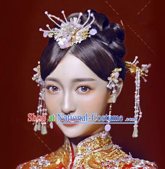 Chinese Traditional Bride Hair Accessories Xiuhe Suit Flowers Phoenix Coronet Wedding Hairpins Complete Set for Women