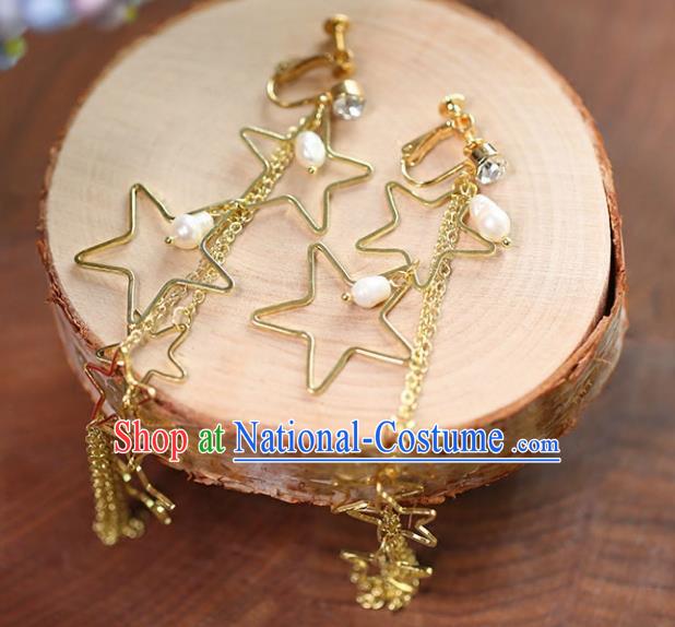 Chinese Traditional Bride Jewelry Accessories Eardrop Princess Wedding Golden Star Tassel Earrings for Women