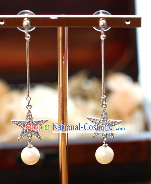 Chinese Traditional Bride Jewelry Accessories Eardrop Princess Wedding Crystal Star Tassel Earrings for Women