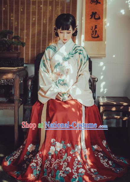 Traditional Chinese Ancient Palace Lady Hanfu Clothing, China Ming Dynasty Imperial Concubine Embroidered Costume for Women