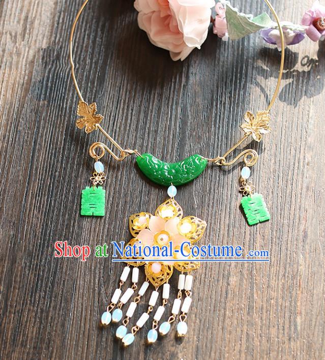 Chinese Traditional Bride Jewelry Accessories Xiuhe Suit Jade Necklace Wedding Tassel Necklet for Women