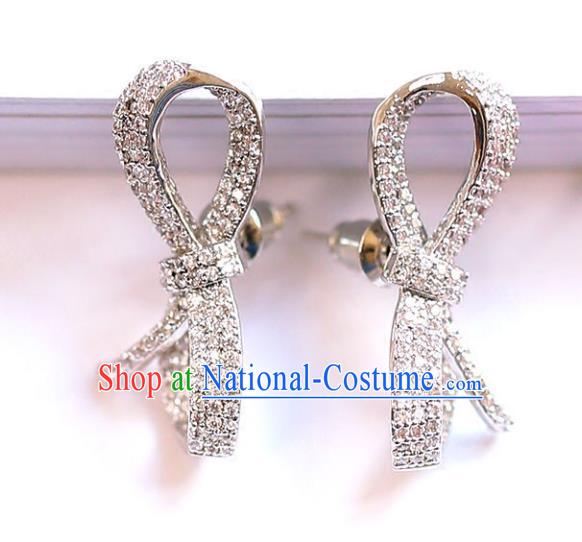 Chinese Traditional Bride Jewelry Accessories Crystal Bowknot Earrings Wedding Eardrop for Women