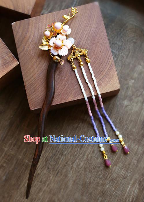 Chinese Traditional Bride Hair Accessories Xiuhe Suit Tassel Step Shake Wedding Sandalwood Hairpins for Women