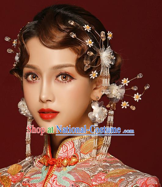 Chinese Traditional Bride Hair Accessories Xiuhe Suit Wedding Flowers Hairpins Complete Set for Women