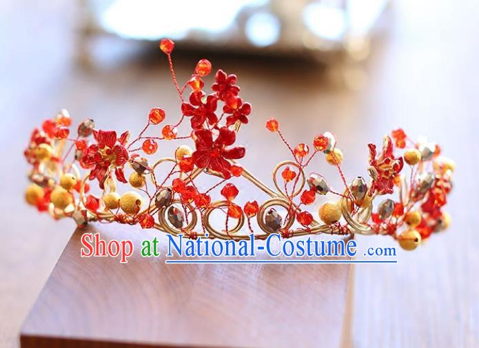 Chinese Traditional Wedding Hair Accessories Baroque Hair Clasp Bride Red Royal Crown for Women