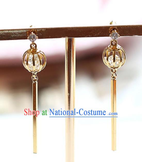 Chinese Traditional Bride Jewelry Accessories Golden Tassel Earrings Wedding Eardrop for Women