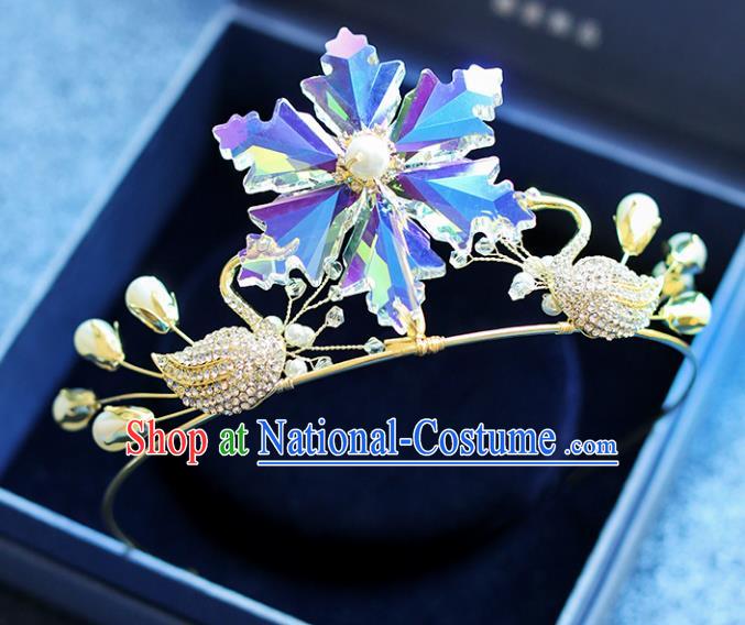 Chinese Traditional Wedding Hair Accessories Baroque Hair Clasp Bride Crystal Swan Royal Crown for Women