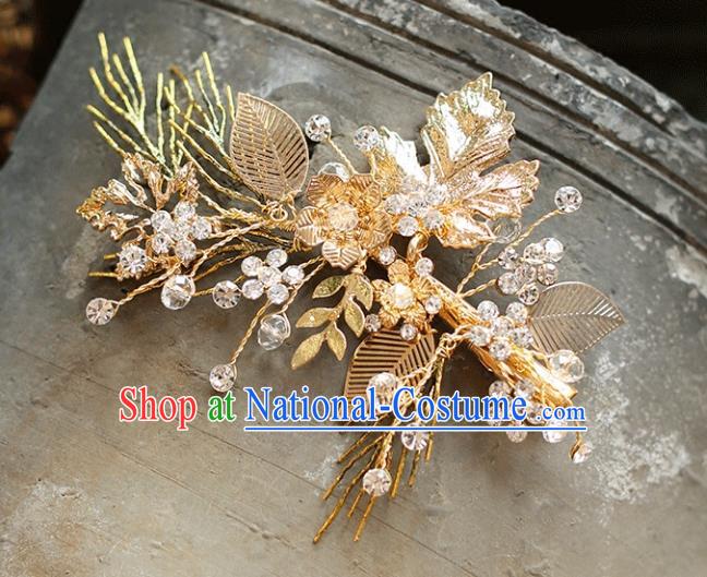 Chinese Traditional Bride Hair Accessories Baroque Princess Wedding Golden Hair Stick for Women