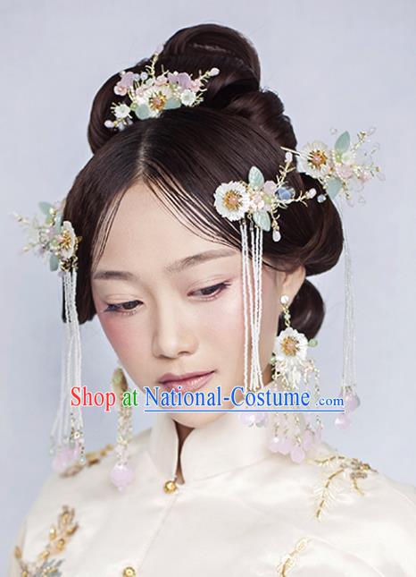 Chinese Traditional Bride Hair Accessories Xiuhe Suit Wedding Shell Flowers Step Shake Hairpins Complete Set for Women