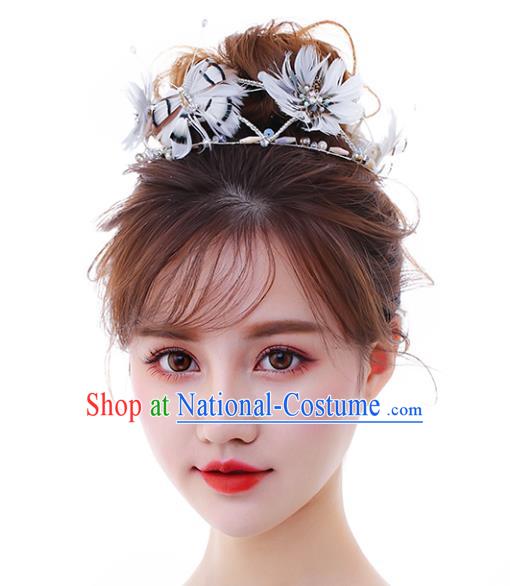 Chinese Traditional Bride Hair Accessories Baroque Princess Wedding White Feather Hair Clasp for Women