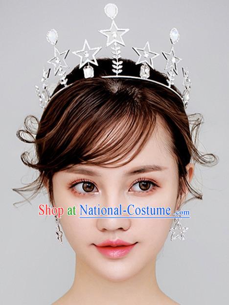 Chinese Traditional Wedding Hair Accessories Baroque Hair Clasp Bride Opal Star Pearls Royal Crown for Women