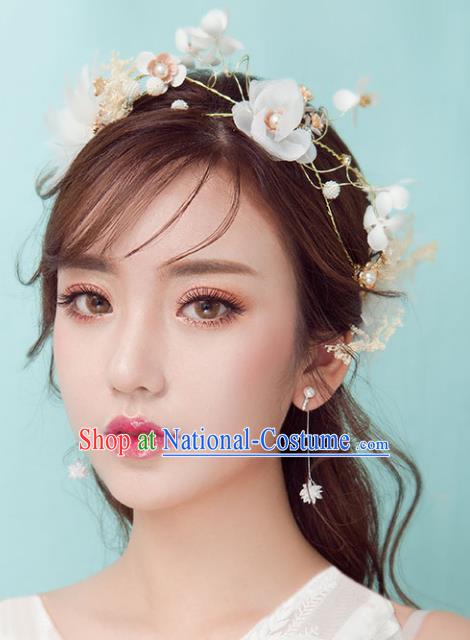 Chinese Traditional Bride Hair Accessories Baroque Princess Wedding White Flowers Hair Clasp for Women