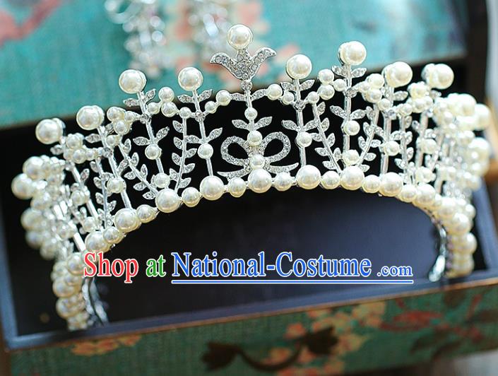 Chinese Traditional Wedding Hair Accessories Baroque Crystal Hair Clasp Bride Pearls Royal Crown for Women