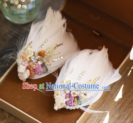 Chinese Traditional Bride Hair Accessories Baroque Princess Wedding White Feather Hair Stick for Women