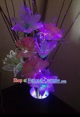 Chinese Traditional Electric LED Purple Greenish Lily Flowers Lantern Desk Lamp Home Decoration Lights