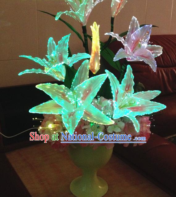 Chinese Traditional Electric LED Greenish Lily Flowers Lantern Desk Lamp Home Decoration Lights Loudspeaker Box