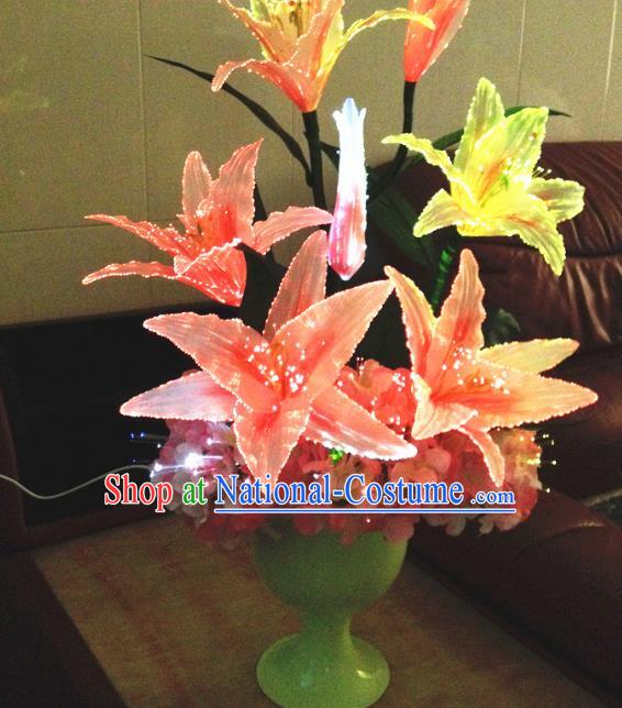 Chinese Traditional Electric LED Red Greenish Lily Flowers Lantern Desk Lamp Home Decoration Lights Loudspeaker Box