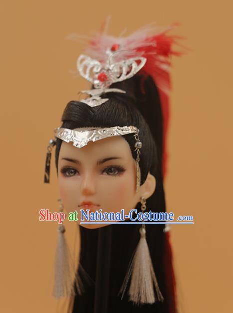 Chinese Traditional Silk Figurine Doll Hair Accessories Hairpins Ancient Swordswoman Headwear