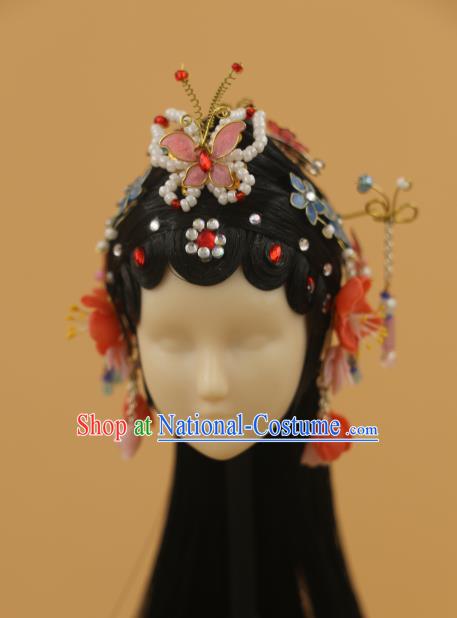 Chinese Traditional Silk Figurine Doll Hair Accessories Butterfly Hairpins Ancient Beijing Opera Actress Headwear