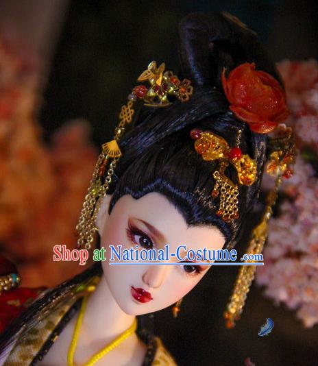 Chinese Traditional Silk Figurine Doll Hair Accessories Hairpins Ancient Imperial Empress Headwear