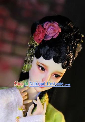 Chinese Traditional Silk Figurine Doll Hair Accessories Flowers Hairpins Ancient Han Dynasty Princess Headwear