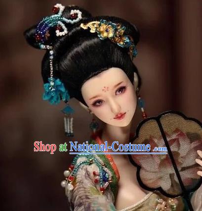 Chinese Traditional Silk Figurine Doll Hair Accessories Flowers Hairpins Ancient Han Dynasty Queen Headwear