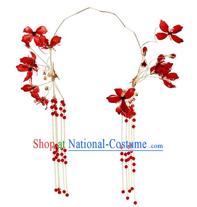 Chinese Traditional Bride Hair Accessories Baroque Princess Wedding Red Hair Clasp for Women