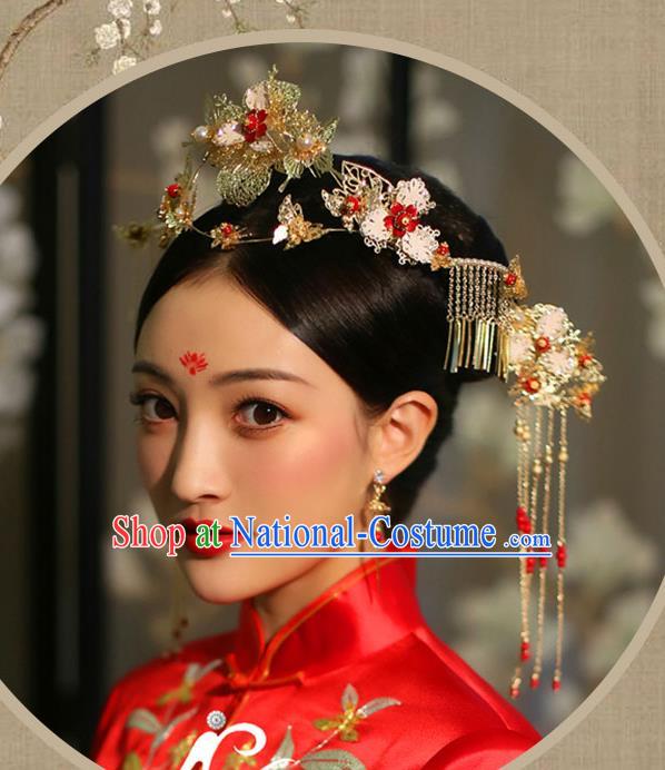 Chinese Traditional Bride Hair Accessories Xiuhe Suit Tassel Phoenix Coronet Wedding Hairpins for Women