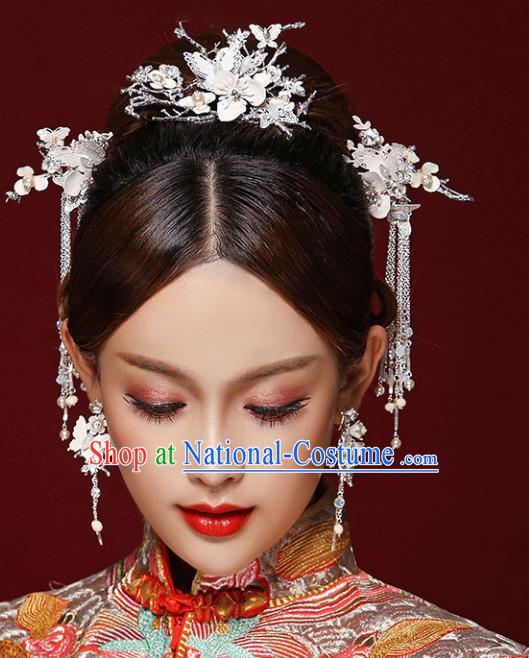 Chinese Traditional Bride Hair Accessories Xiuhe Suit Tassel Step Shake Wedding Hairpins for Women