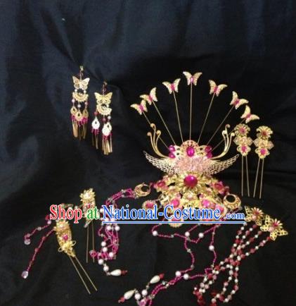 Chinese Traditional Ancient Hair Accessories Hairpins Handmade Tassel Phoenix Coronet Step Shake for Women