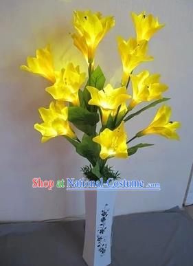 Chinese Traditional Electric LED Lantern Desk Lamp Home Decoration Yellow Greenish Lily Flowers Lights