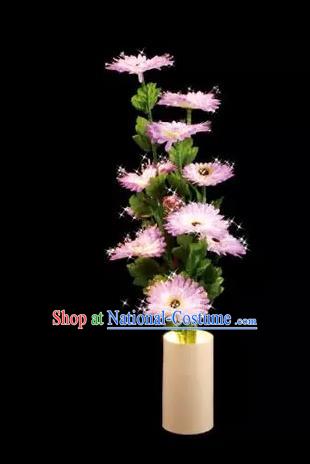 Chinese Traditional Electric LED Lantern Desk Lamp Home Decoration Pink Daisy Flowers Lights