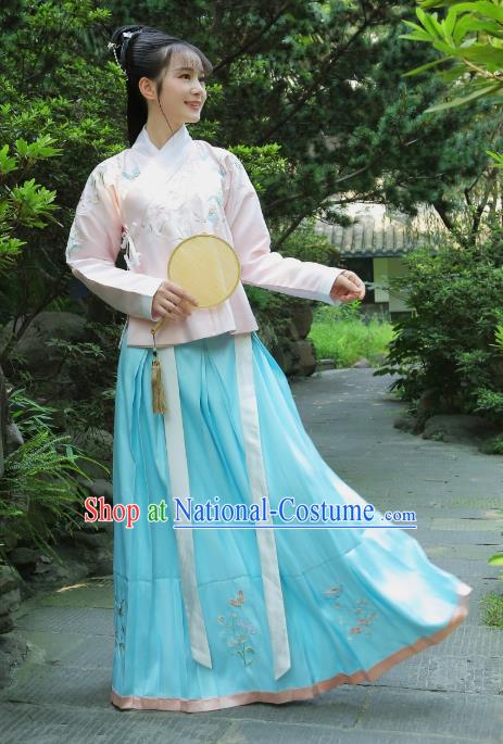 Traditional Chinese Ancient Young Lady Hanfu Clothing, China Ming Dynasty Imperial Princess Embroidered Costume for Women