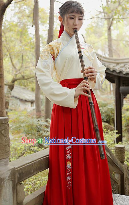 Traditional Chinese Ancient Swordswoman Hanfu Clothing, China Han Dynasty Young Lady Embroidered Costume for Women