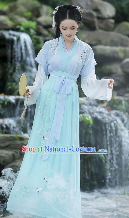 Traditional Chinese Song Dynasty Young Lady Hanfu Clothing, China Ancient Palace Lady Embroidered Costume for Women