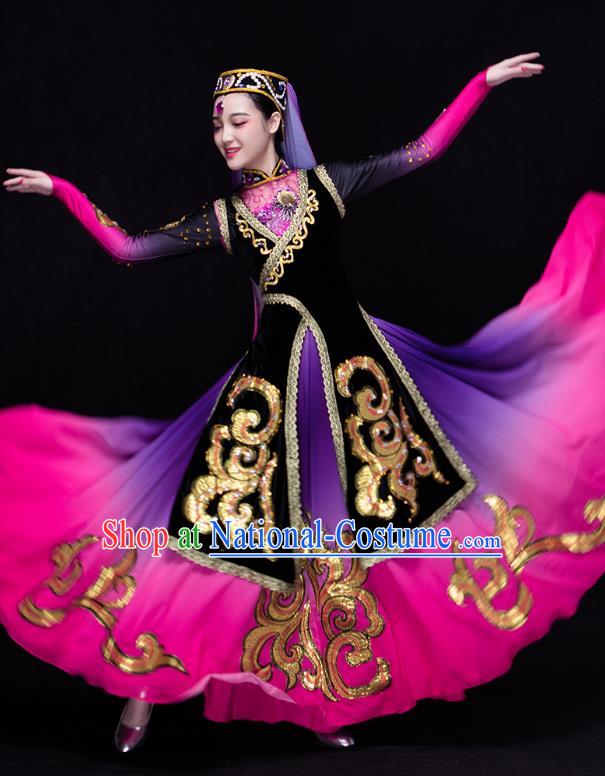 Traditional Chinese Uyghur Nationality Dance Costume, Chinese Uigurian Minority Nationality Dance Clothing for Women