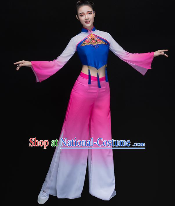 Traditional Chinese Classical Yangge Dance Embroidered Pink Costume, China Yangko Dance Dress Clothing for Women