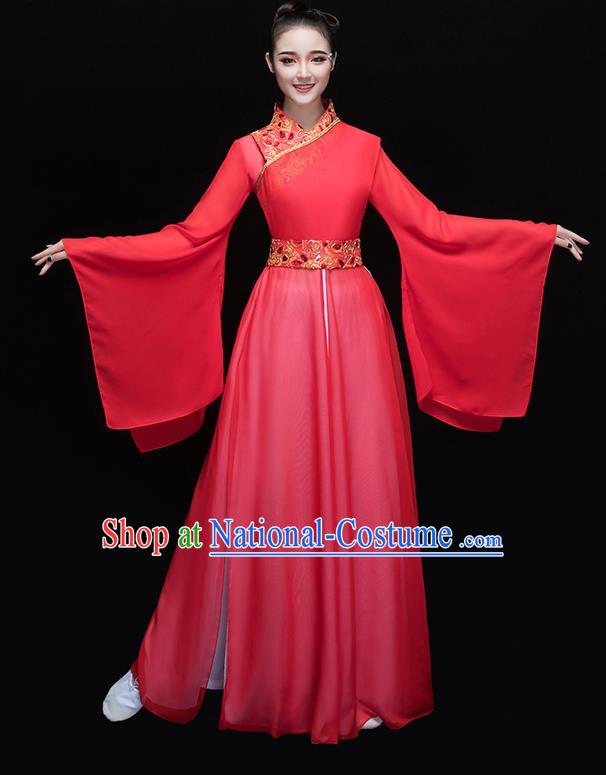 Traditional Chinese Classical Yangge Dance Embroidered Red Costume, China Yangko Dance Dress Clothing for Women