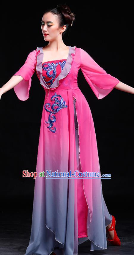 Traditional Chinese Classical Yangge Dance Embroidered Costume, China Yangko Dance Rosy Dress Clothing for Women