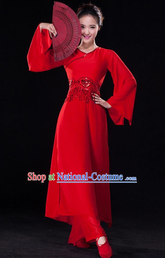 Traditional Chinese Classical Dance Costume, China Yangko Dance Fan Dance Hanfu Red Clothing for Women