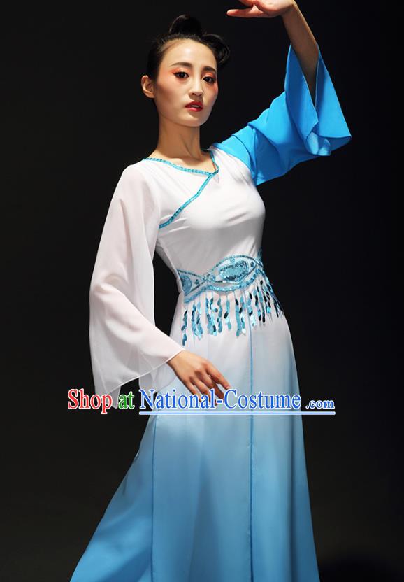 Traditional Chinese Classical Dance Costume, China Yangko Dance Fan Dance Hanfu Blue Clothing for Women