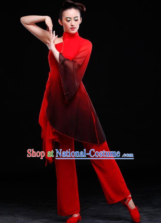 Traditional Chinese Classical Yangge Dance Red Uniforms, China Yangko Dance Clothing for Women