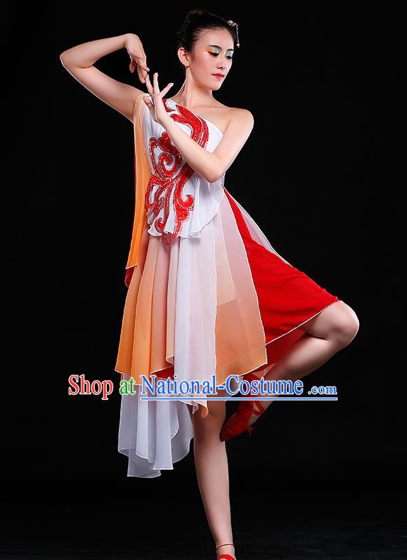 Traditional Chinese Classical Umbrella Dance Orange Costume, China Yangko Dance Clothing for Women