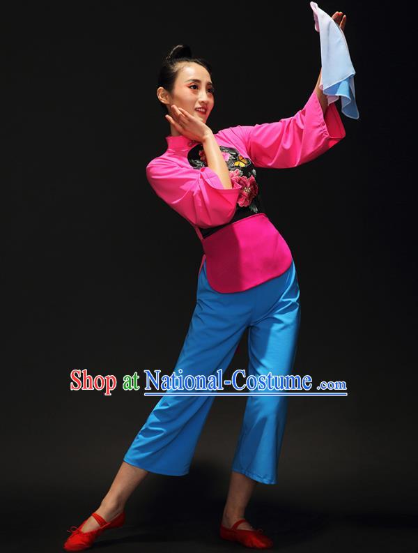 Traditional Chinese Classical Umbrella Dance Embroidered Costume, China Yangko Dance Clothing for Women