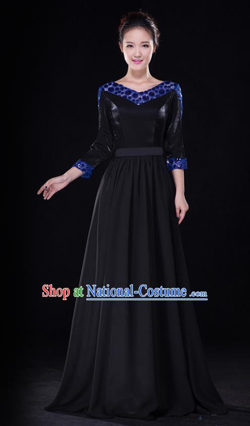 Traditional Chinese Modern Dance Costume, Opening Dance Chorus Singing Group Black Dress Clothing for Women