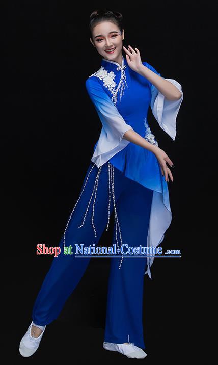 Traditional Chinese Classical Umbrella Dance Costume, China Folk Dance Yangko Blue Clothing for Women