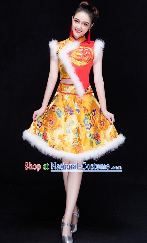 Traditional Chinese Classical Drum Dance Embroidered Costume, China Folk Dance Yangko Clothing for Women