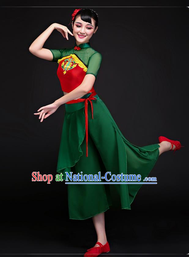 Traditional Chinese Yangge Fan Dancing Costume Modern Dance Dress Clothing