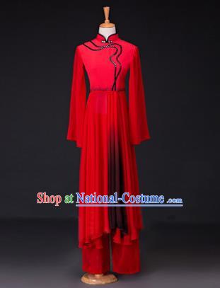 Traditional Chinese Classical Lotus Dance Costume, China Yangko Dance Red Clothing for Women