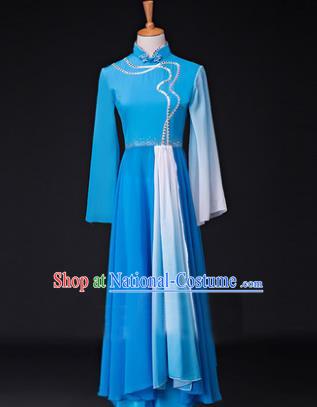 Traditional Chinese Classical Lotus Dance Costume, China Yangko Dance Blue Clothing for Women